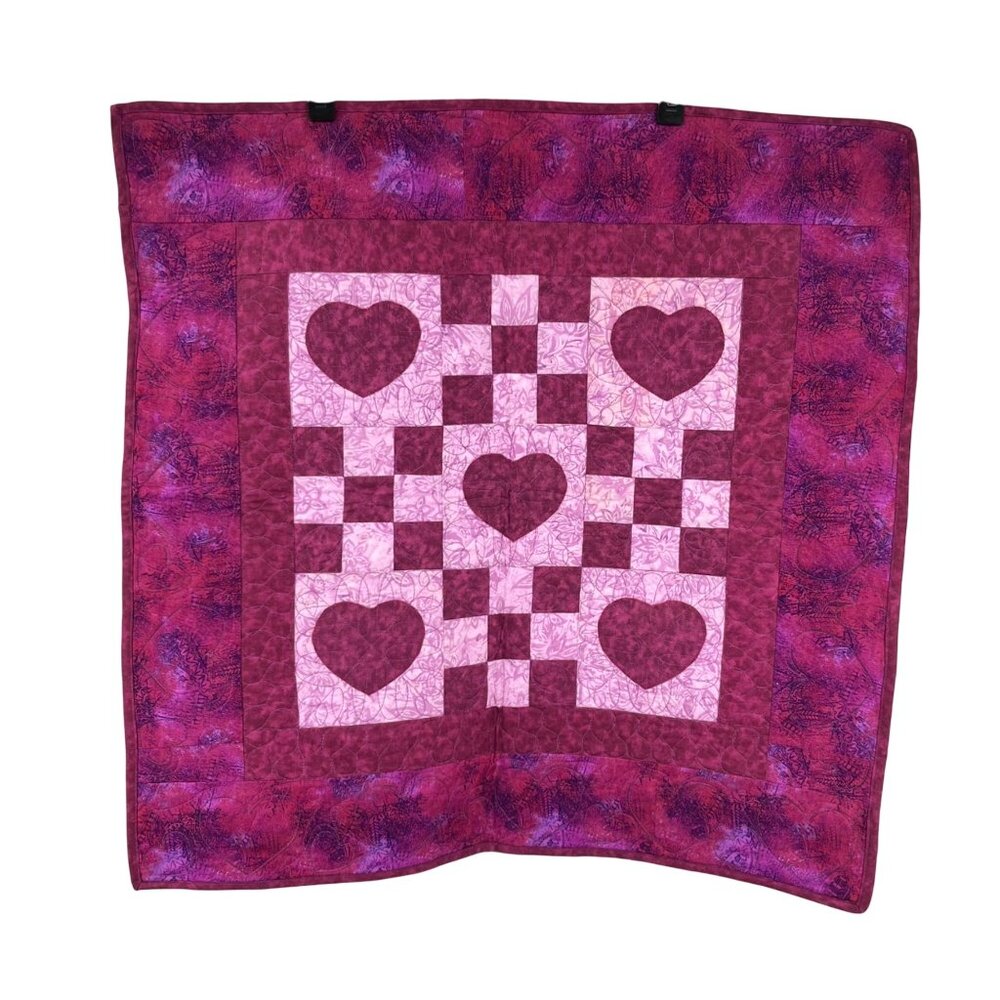 Handmade Purple Heart Lap Quilt Square Cottage Farmhouse Used